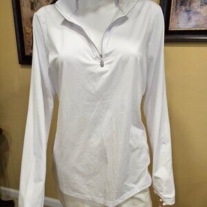 SOFIBELLA White Long Sleeve Mock Golf Tennis Shirt 1X